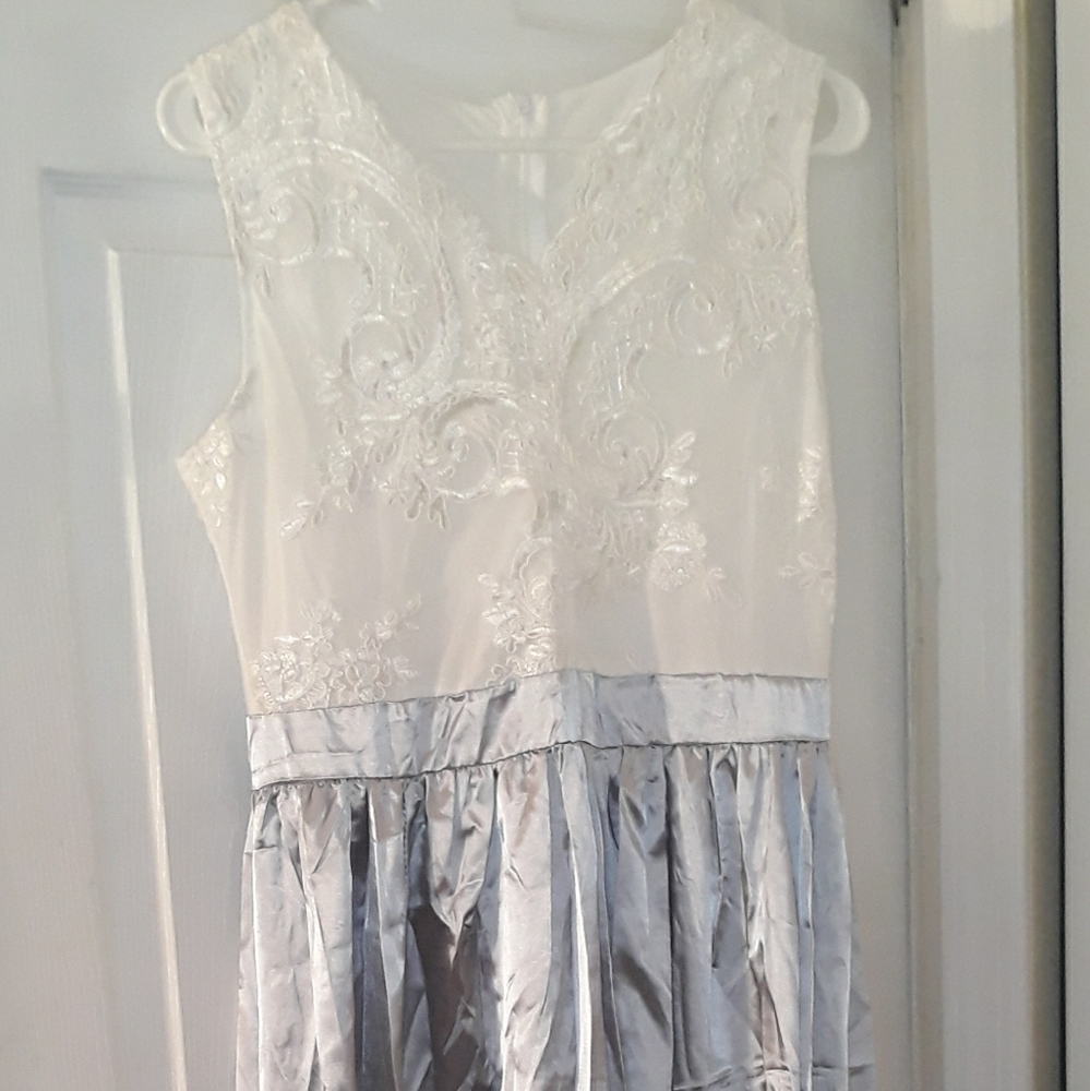 Long formal silver and cream dress